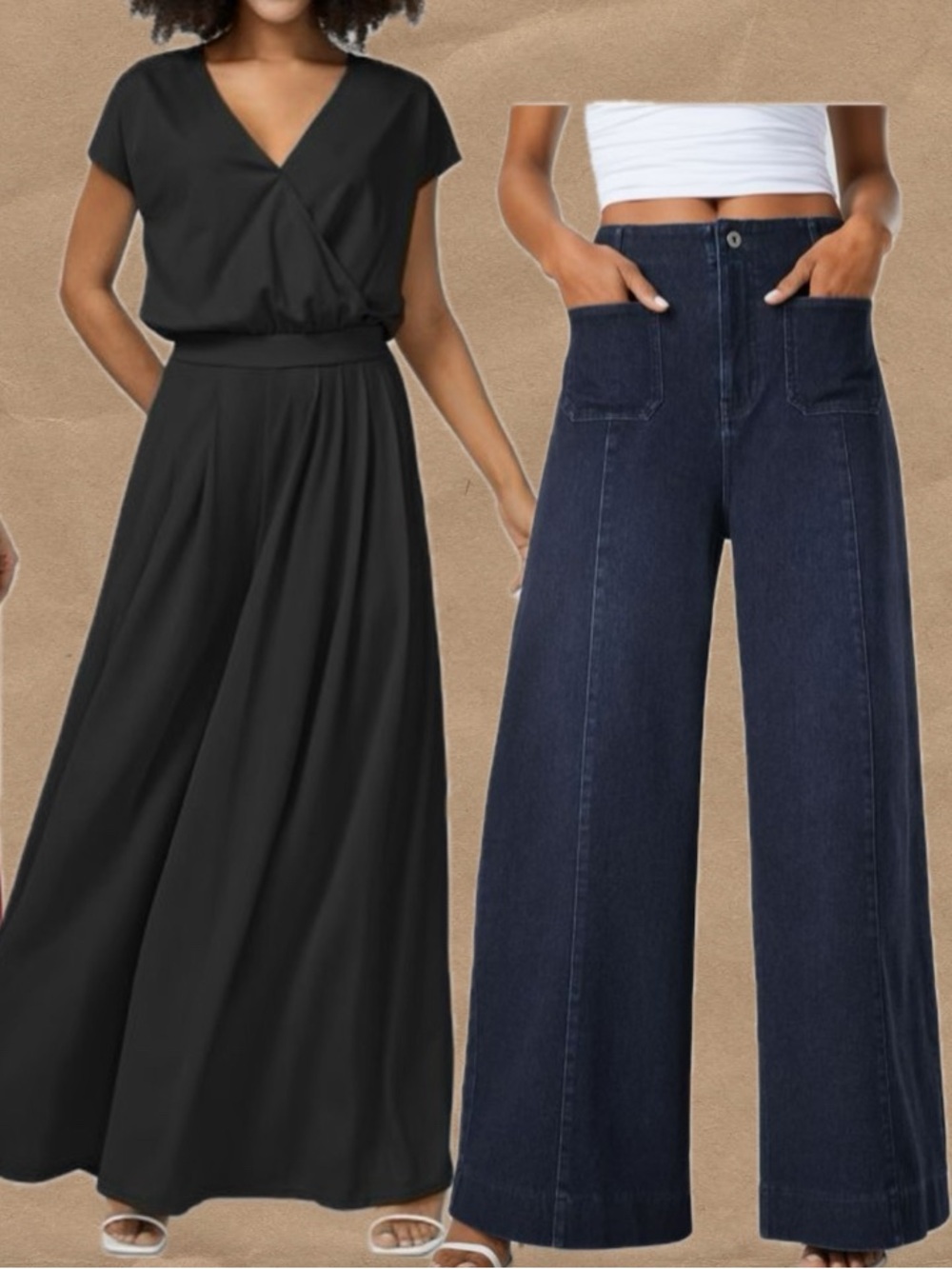 NWT HALARA Black Wide-Leg Jumpsuit and Sailor Denim Pants